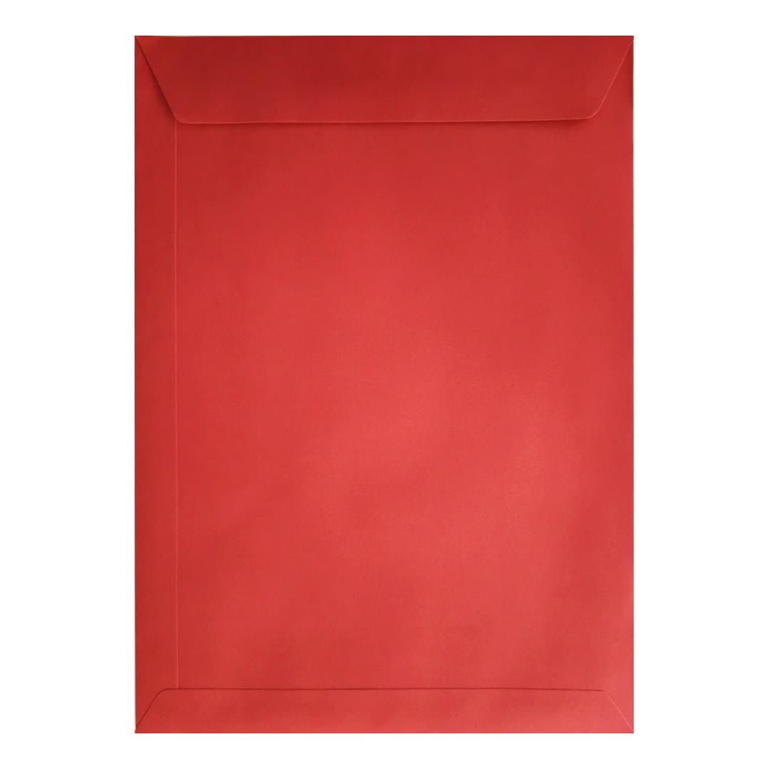 Bright Red 324mm x 229mm C4 Envelope. Peel/Seal. 120gsm Pocket Flap.