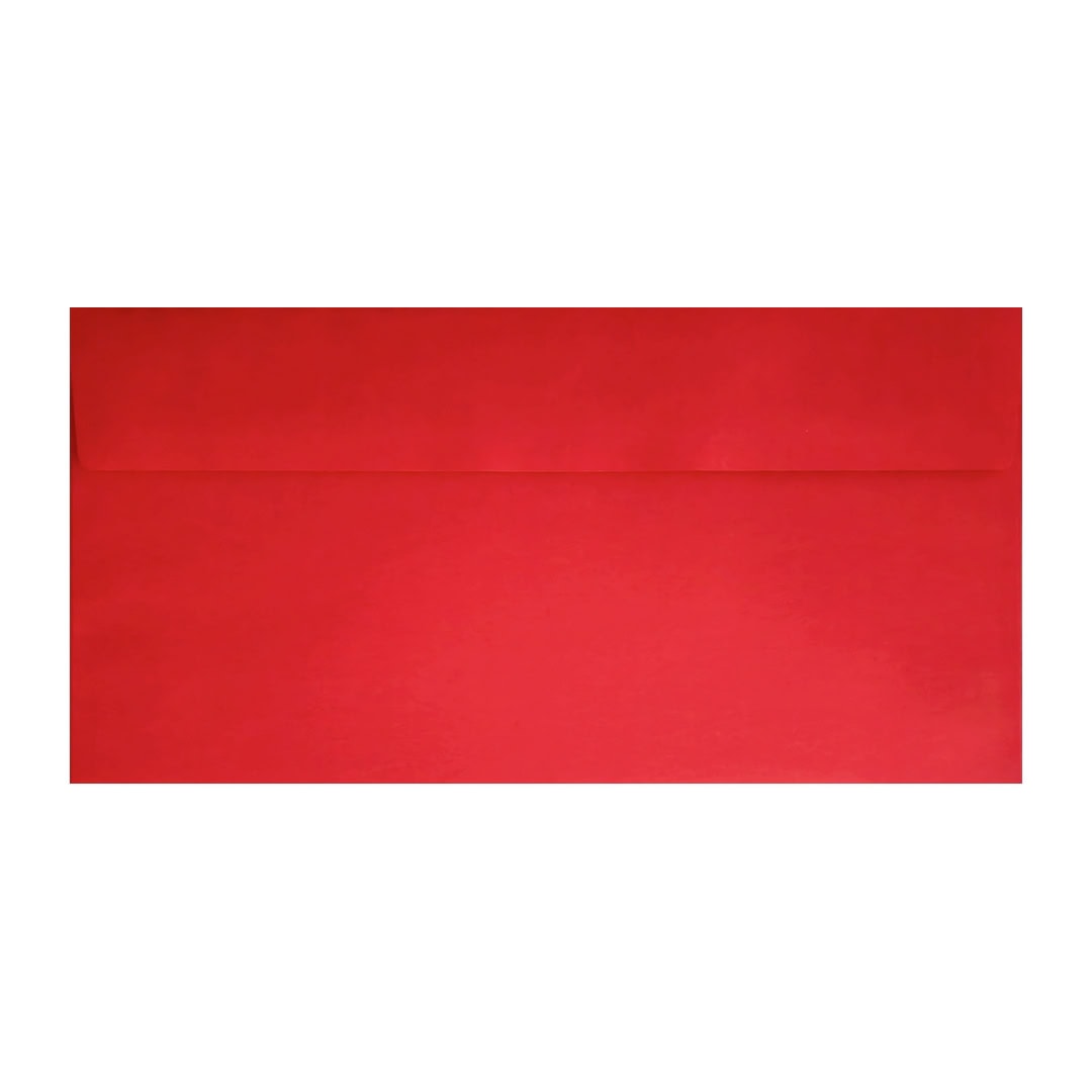Bright Red 110mm x 220mm DL Envelope. Peel/Seal. 120gsm Wallet Flap.
