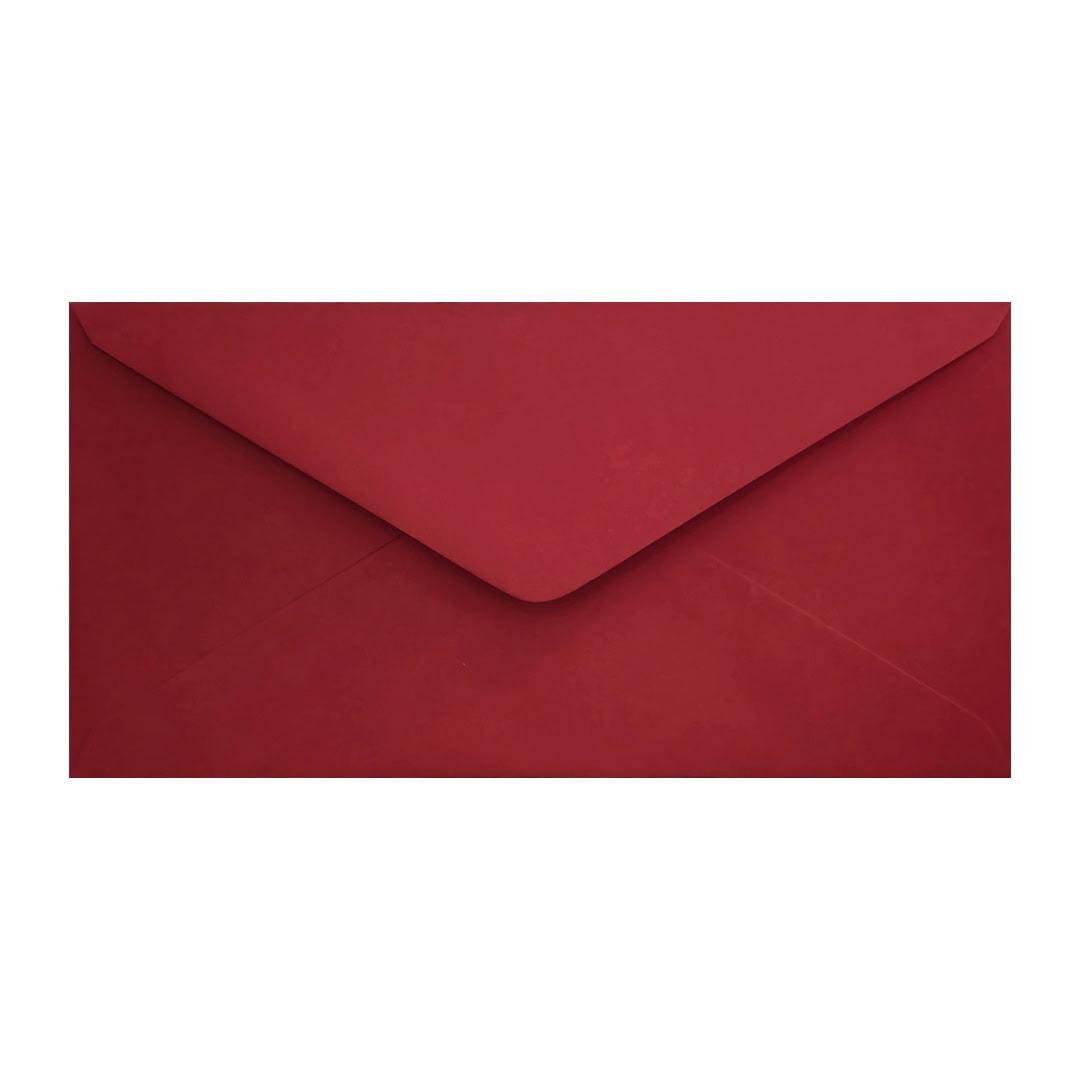 Dark Red 110mm x 220mm DL Envelope. Gummed. 120gsm V-Flap.