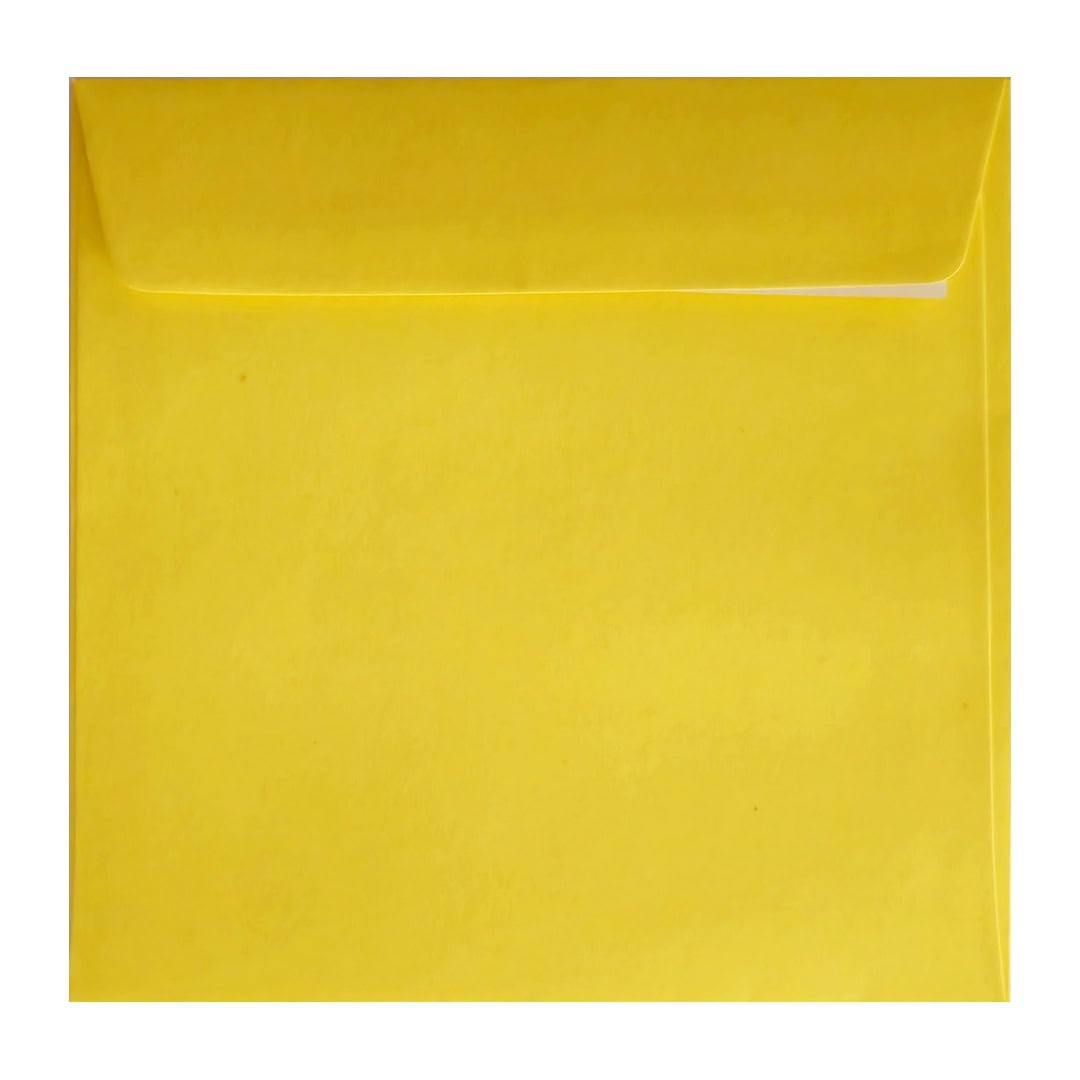Mid Yellow 220mm x 220mm Large Square Envelope. Peel/Seal. 120gsm Wallet Flap.