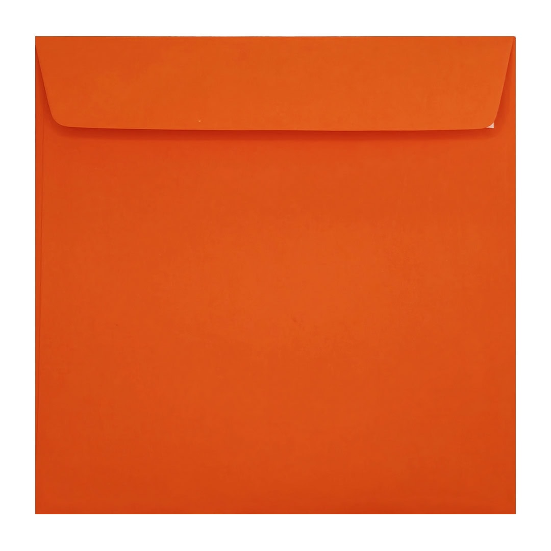 Orange 220mm x 220mm Large Square Envelope. Peel/Seal. 120gsm Wallet Flap.