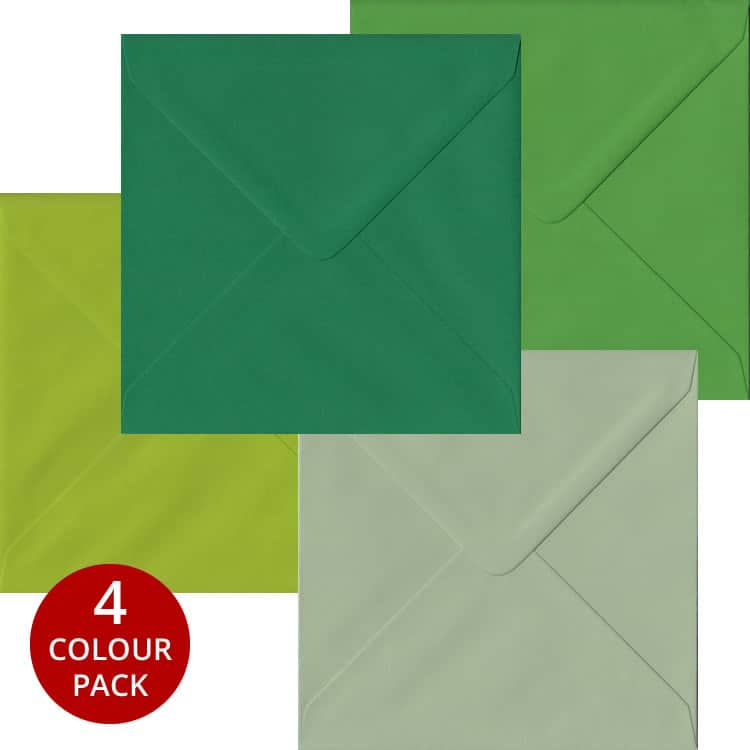 Green Pack - 100 S4 Gummed Envelopes In Four Shades Of Green