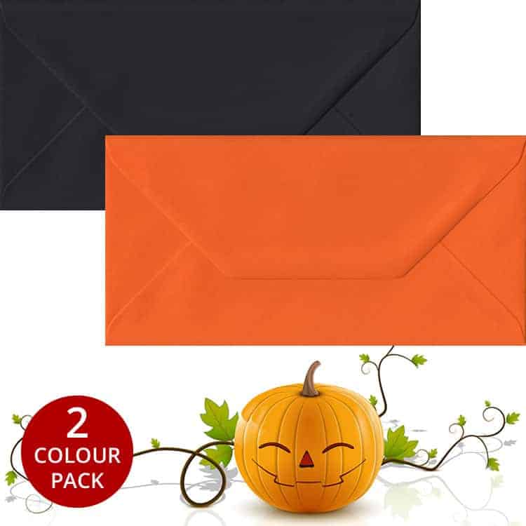 Halloween Pack - 50 DL Gummed Envelopes In Black & Orange