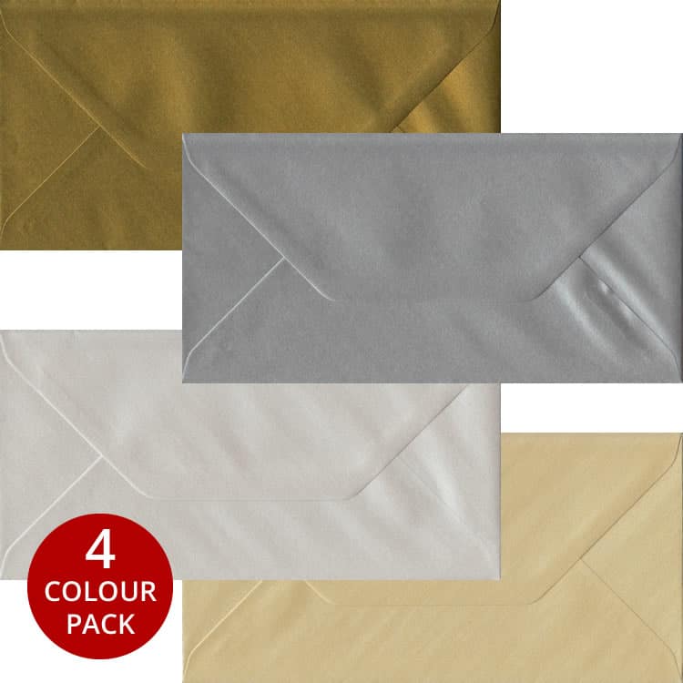 Metallic Pack - 100 DL Gummed Envelopes In Four Metallic Colours