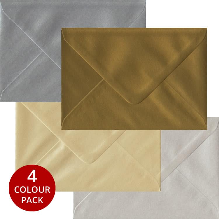 Metallic Pack - 100 C6 Gummed Envelopes In Four Metallic Colours