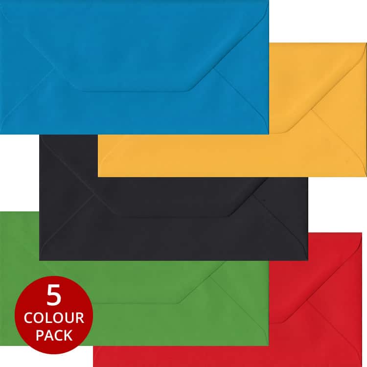 Olympic Pack - 100 DL Gummed Envelopes In Five Olympic Colours