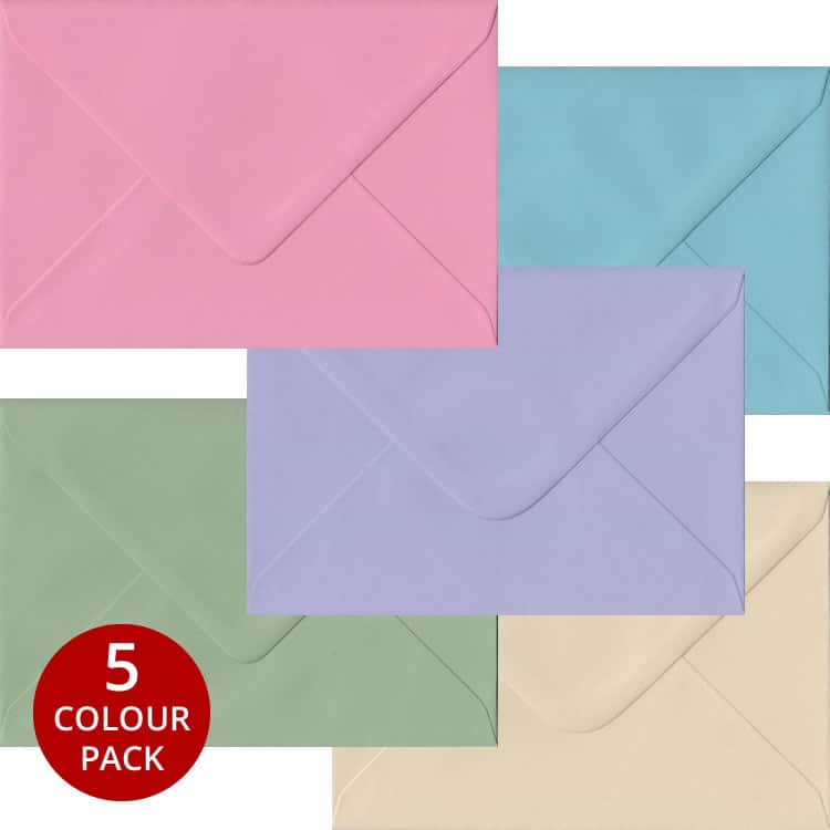 Pastel Pack - 100 C6 Gummed Envelopes In Five Pastel Colours