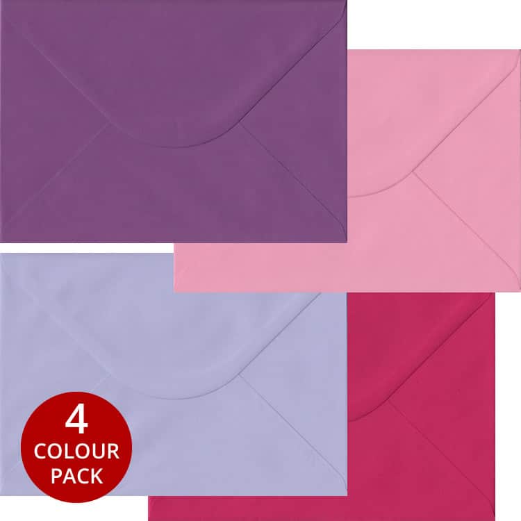 Pink & Purple Pack - 100 C5 Gummed Envelopes In Four Pink/Purple Colours