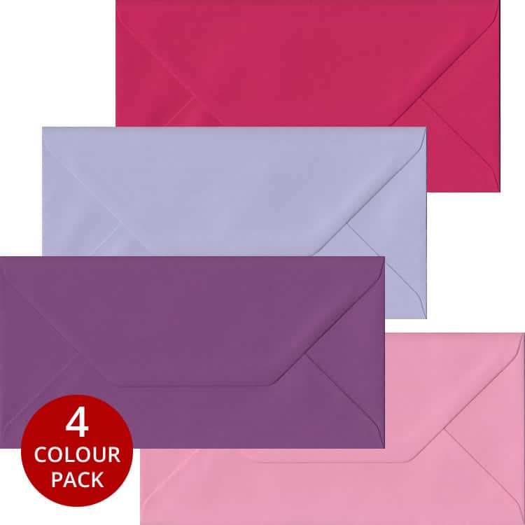 Pink & Purple Pack - 100 DL Gummed Envelopes In Four Pink/Purple Colours