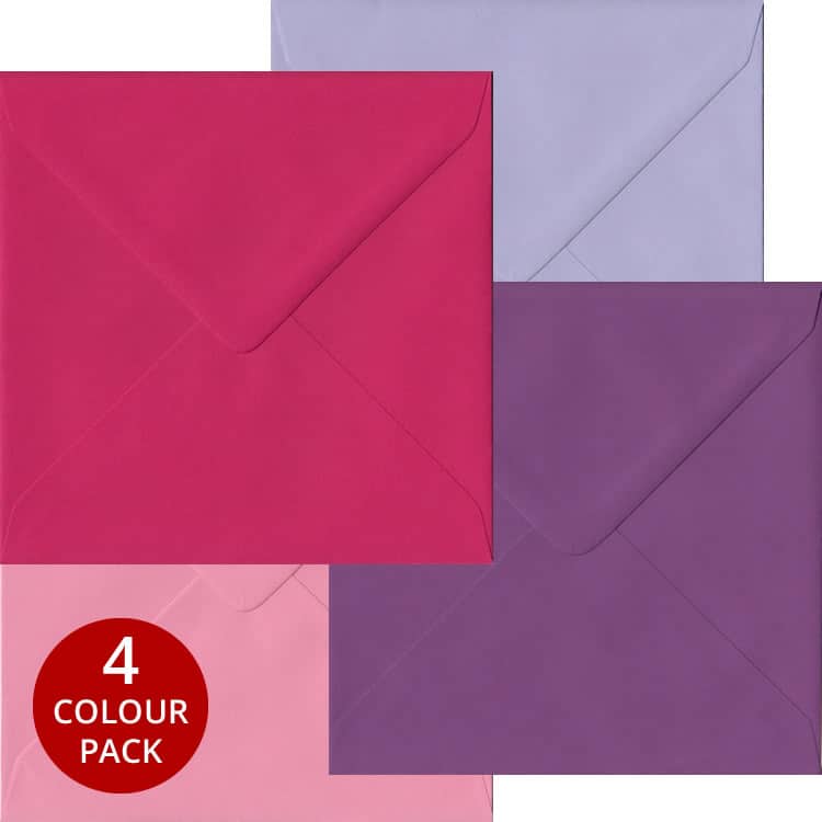 Pink & Purple Pack - 100 S4 Gummed Envelopes In Four Pink/Purple Colours