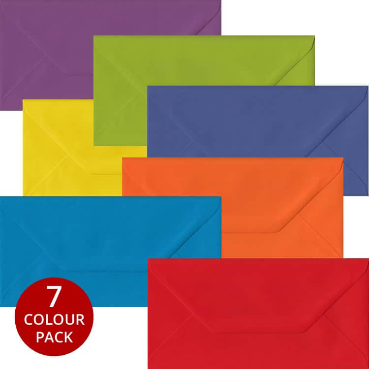 Rainbow Pack - 105 DL Gummed Envelopes In Seven Different Colours