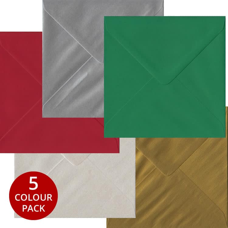 Xmas Pack - 50 S4 Gummed Envelopes In Five Festive Colours