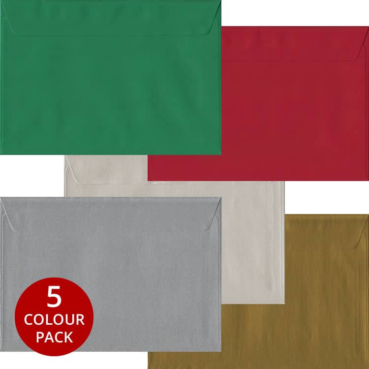 Xmas Pack - 50 C5 Self Seal Envelopes In Five Festive Colours