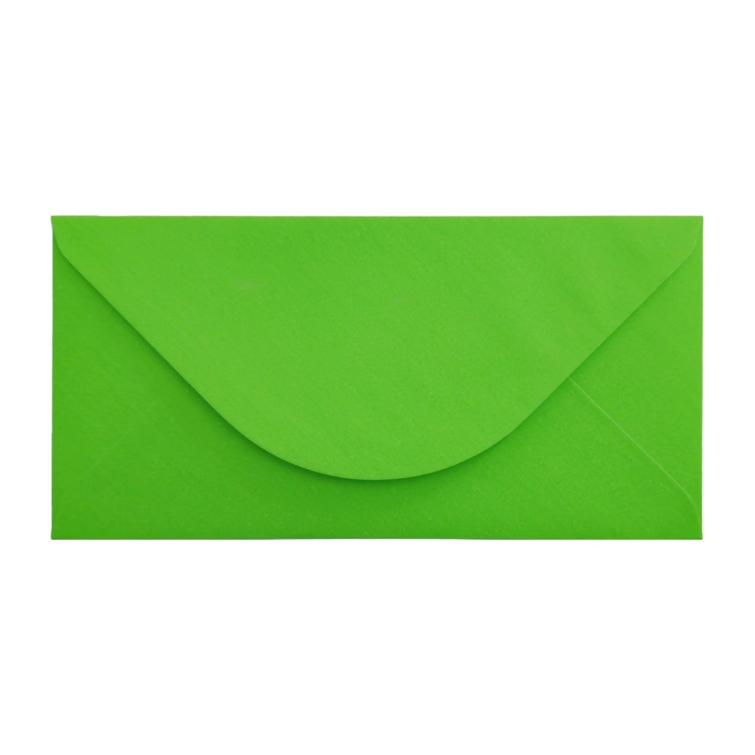 Electric Green 110mm x 220mm DL Envelope. Gummed. 100gsm V-Flap.