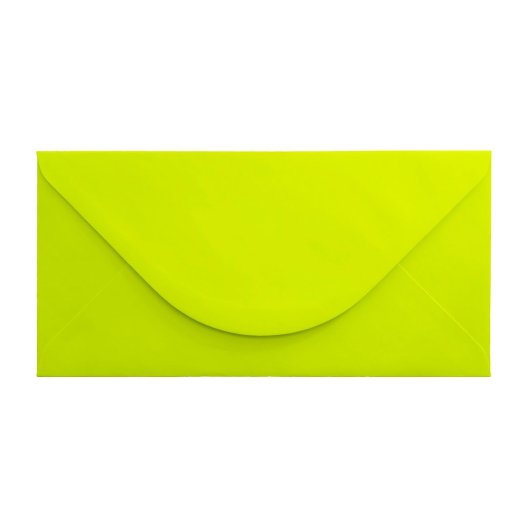 Electric Yellow 110mm x 220mm DL Envelope. Gummed. 100gsm V-Flap.